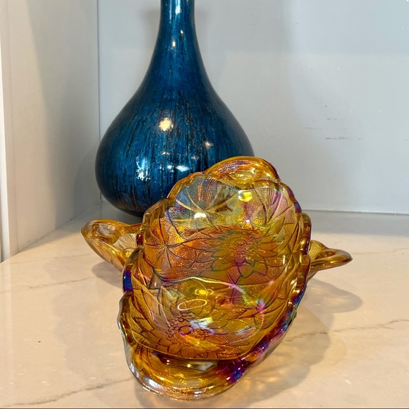 🌟VINTAGE🌟 Indiana Glass Co. Carnival Glass Lily Pons Relish Bowls - Set of 2 - Picture 1 of 8
